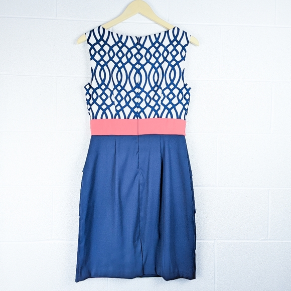 Laura Navy Coral and White Sleeveless Midi Dress EUC Layered Skirt Wedding Guest - Picture 2 of 8